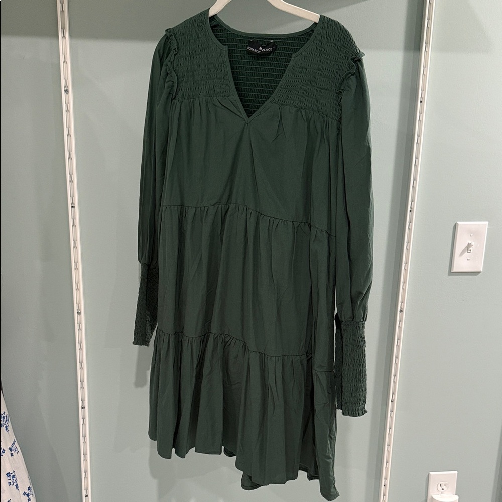Elegant Green Smocked Dress